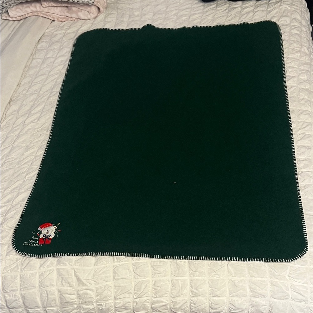 Green Christmas Blanket with Santa Embroidery
